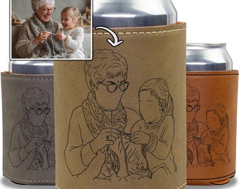 Glacière personnalisée pour grand-mère et petit-enfant, porte-boisson avec dessin au trait photo, cadeau souvenir de famille, pochette personnalisée pour grand-mère et enfant