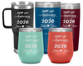 Personalized 64th Wedding Gift For Him And Her, Sixty Fourth Anniversary  Tumbler For Husband Wife 2026, 64 Years Together