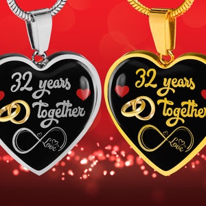 Personalized Custom Engraved Pendant Necklace, 32nd Wedding Anniversary Gift For Her, Married For 32 Years, 32 Years Together With My Wife