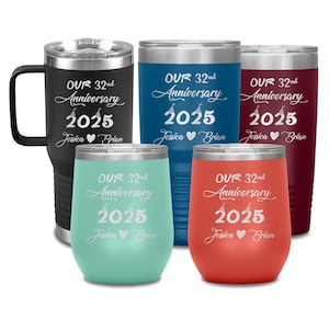 Personalized 32nd Wedding Gift For Him And Her, Thirty Second Anniversary Tumbler For Husband & Wife, Quarantine 2025, 32 Years Together