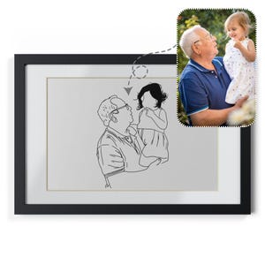 Grandfather & Grandson Custom Photo Outline Framed Canvas, Personalized Grandpa and Granddaughter Child Line Art, Family Portrait Bday Gift