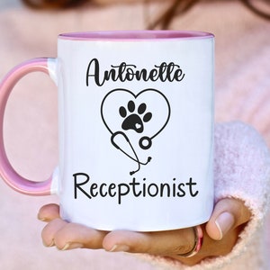 Custom Vet Receptionist Mug Gift, Vet Office Worker, Veterinary Medicine Heart, Coworker Mug Assistant Present, Vet Receptionist Week