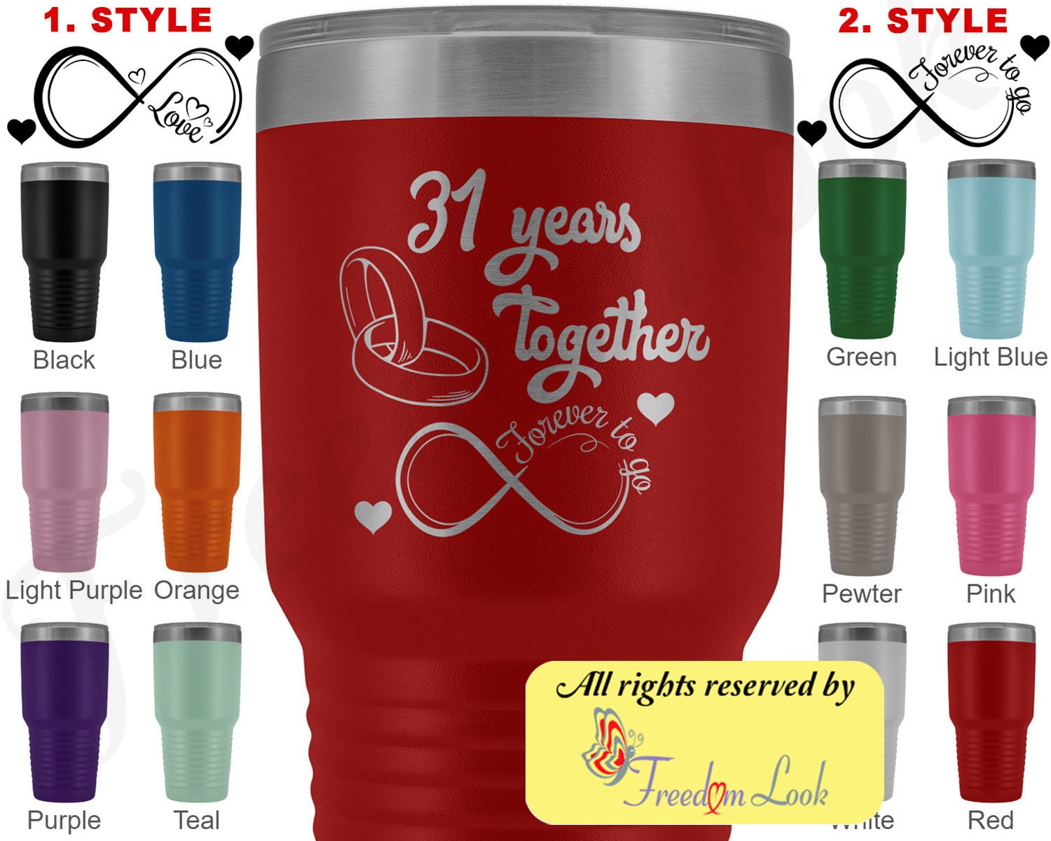 31st Wedding Anniversary Gift For Him And Her, 31st Anniversary Tumbler For Husband & Wife, Married For 31 Years, 31 Years Together With Her
