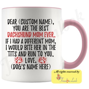Gepersonaliseerde teckel moeder geschenken, Doxie eigenaar mok, teckel hond geschenken voor vrouwen, daschund hond mok, Dotson mom present gift, Weenie hond mam Pink & White