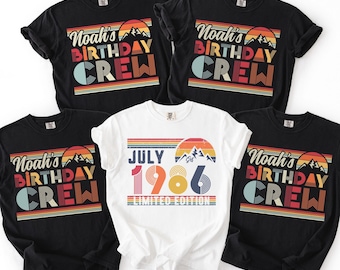 40th Birthday 1986 Crew Squad Comfort Colors Shirts Set, Personalized Birthday Squad T-Shirts, Retro Family Custom Matching Tees