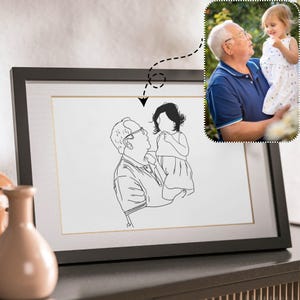 Grandfather & Granddaughter Grandson Custom Photo Outline Framed Canvas, Personalized Grandpa and Child Line Art, Family Portrait Bday Gift
