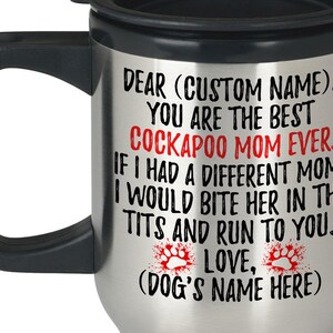 Personalisierte Cockapoo Hund Mom Becher, Cockerpoo Frauen Geschenke, Cockerdoodle Hund Mama, kreuzen Cocker Spaniel und Pudel Hund Besitzer Geschenk