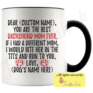 Gepersonaliseerde teckel moeder geschenken, Doxie eigenaar mok, teckel hond geschenken voor vrouwen, daschund hond mok, Dotson mom present gift, Weenie hond mam Black & White