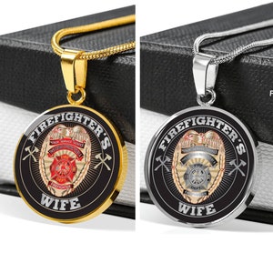 Personalized Luxury Firefighter Wife Pendant Necklace, Fire Fighter Wife Gift, Love My Firefighter, Firefighter Badge, Fire Badge Jewelry