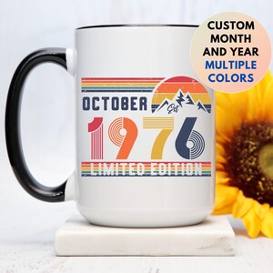 50th Birthday Retro Coffee Mug, Born In 1976 Customized Birthday Gift, 50 Years Bday Party Gift for Her And Him, Fifties 50s Bday Tea Cup