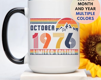 50th Birthday Retro Coffee Mug, Born In 1976 Customized Birthday Gift, 50 Years Bday Party Gift for Her And Him, Fifties 50s Bday Tea Cup