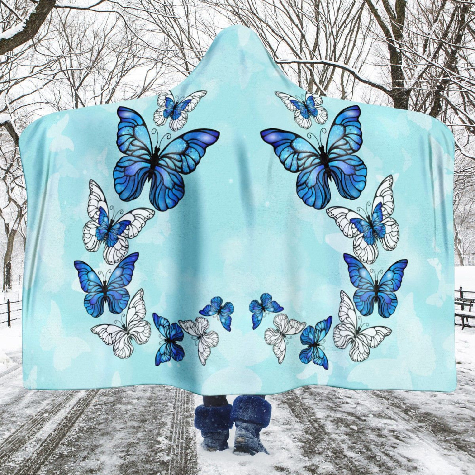 Discover Morpho Butterfly Hooded Blanket