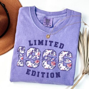 Born In 1966 Personalized Comfort Colors T-Shirt, Toile De Jouy Custom 60th Birthday Shirt, Purple Flower Limited Edition Chinoiserie Tees