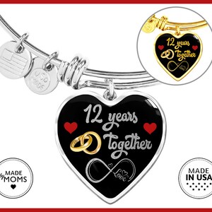 Gepersonaliseerde 12e verjaardag aangepaste gegraveerde Bangle Bracelet, verjaardag cadeau voor haar, 12 jaar getrouwd, 12 jaar samen met vrouw
