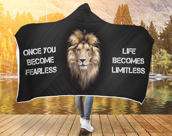 Inspirational Lion Fearless Hooded Blanket, Hooded Lion Throw, Lion Lover Blanket, Teen Girls And Adult Hooded Blanket, Lion Design Gift