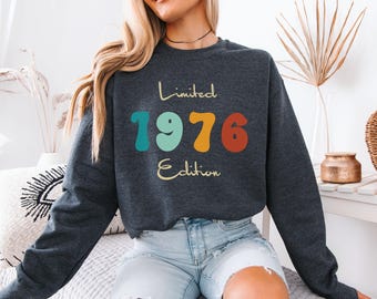 50歳の誕生日プレゼント、レトロ1976年バースデースウェットシャツ、限定版1976年スウェットシャツ、女性への誕生日プレゼント、50歳の誕生日パーティー、ヴィンテージギフト