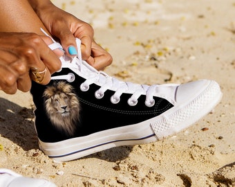 Lion Head Men's and Women's Shoes, Lion Shoes Art Pattern, Black