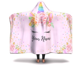 Personalized Unicorn Magic Hooded Blanket For Unicorn Lovers, Custom Name Wearable Blanket With Hood, Child & Adult Throw Hooded Blanket