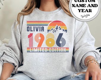 Customized 1986 Birthday Sweatshirt Sweater, 1986 Birthday Year Number Sweat for Women Or Man, Custom Birthday Gift, 40th Birthday Shirt