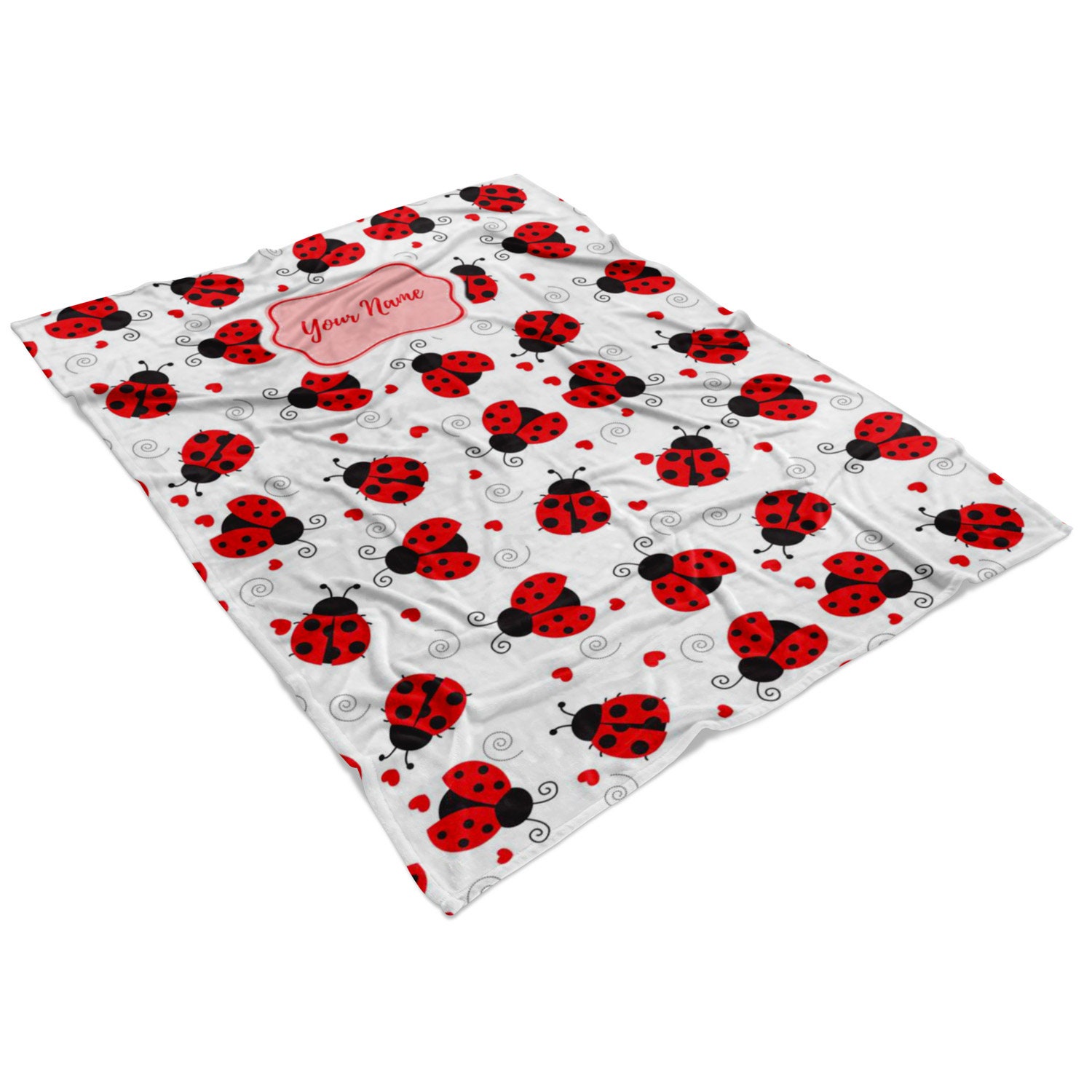 Personalized Ladybugs Baby Blanket – Custom Name & Date Flannel Fleece Blanket For Newborn, Baby Shower Gift – 30"x40", 40"x50", 50"x60" - View #6