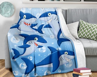 Personalized Shark and Bubbles Blanket for Shark Lovers, Custom