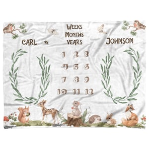 Twin Boys Milestone Blanket, Wild Animals Baby Month Blanket, Personalized Baby Shower Gift for Twin Boys, Personalized Blanket, Baby Gift