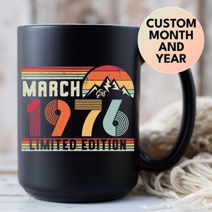 50th Birthday Retro Black Coffee Mug, Born In 1976 Customized Birthday Gift, 50 Years Party Gift for Her And Him, Fifties 50s Bday Tea Cup