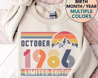 1986 Retro Birthday Sweatshirt – Vintage 40th Birthday Gift – Unisex T-Shirt for Men & Women – Classic 90s Style Party Anniversary Outfit