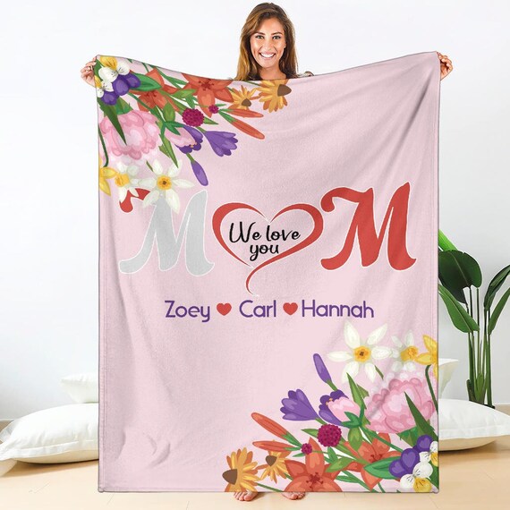 Mother's Day Personalized Floral Blanket, Mom and Kids Custom
