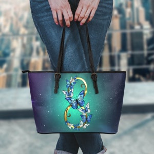 Infinity farfalle prenotare Borsa Shopping in pelle di PU, mercato borsa di Butterfly, farfalla graziosa arte stampa Tote Bags, Tote Aqua blu concerto