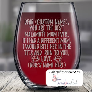 Personalized Alaskan Malamute Mom Gifts, Malamute Mommy Wine Glass, Alaskan Malamute Owner, Mally Dog Women Gifts, Malamute Mom Present Gift