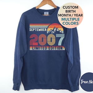 2007 Comfort Colors Sweatshirt, 2007 Birthday Retro Sweater, 2007 Birthday Year Long Sleeve Shirt for Women Men, 18th Birthday Tee Gift
