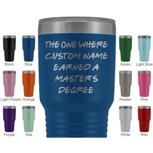 Vaso de graduación de maestría personalizado, regalo presente de grado de maestría de la universidad, regalo de apreciación de la decenco de maestro académico para hombres y mujeres