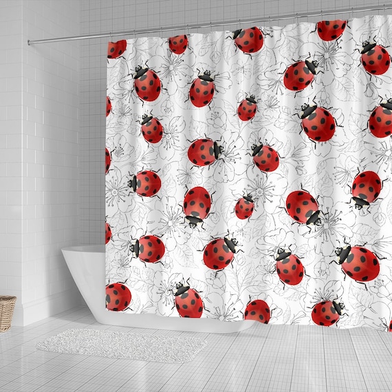 Ladybugs Flowers Shower Curtain Ladybird Bath Bathroom Hong Kong Ladybugs Flowers Shower Curtain, Ladybug Shower Curtain Hooks