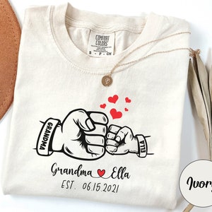 Personalized Great Grandma Est Comfort Colors Shirt, Best Grandma Ever Custom Birthday Tee, New Grandparent Gift, Mimi With Grandchild Name