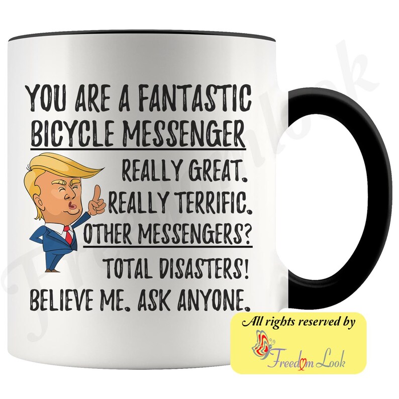 Funny Fantastic Bicycle Messenger Mug, Bicycle Messenger Trump Gifts, Best Bicycle Msgr. Birthday Graduation Christmas Gift for Him and Her Black-White