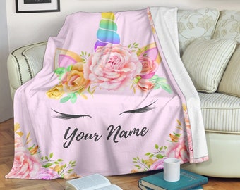 Personalized Unicorn Magic Blanket For Unicorn Lovers, Custom Name Micro Fleece Blanket, Child & Adult Blanket, Warm Girl Throw Blanket