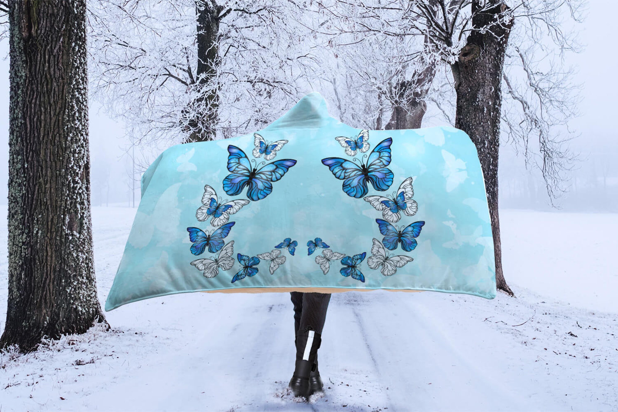 Morpho Butterfly Hooded Blanket