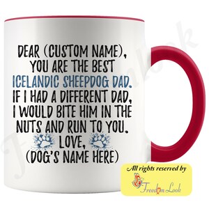 Personalized Icelandic Sheepdog Dog Dad Coffee Mug, Icelandic Spitz Dog Owner, Iceland Dog Dog Men Gifts, Icelandic Spitz Daddy Present Gift Red & White