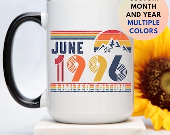 30th Birthday Retro Coffee Mug, Born In 1996 Customized Gift, 30 Years Happy Birthday Party Gift, Thirties 30s Bday Mug For Daughter Or Son