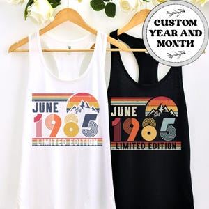 40. Geburtstag Retro Unisex Tank Top, 1985 Geburtstag Shirt Geschenk, 1985 Bday Jahresnummer Racerback Tank für Frauen, Geburtstag T-Shirt für Tochter Sohn