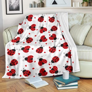 Ladybug Blanket For Ladybird Lovers, Custom Lady Bug Micro Fleece Pattern Blanket, Warm Child & Adult Ladybug Love Throw Blanket