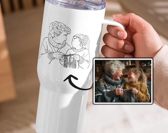 Gobelet contour personnalisé grand-mère et petit-enfant avec anse Mug de voyage grand-mère personnalisé cadeau d'anniversaire de petit-enfant Coupe artistique au trait