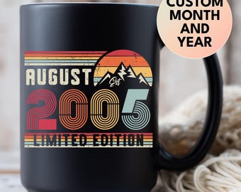 21st Birthday Retro Black Coffee Mug, Born In 2005 Customized Gift, 21 Years Happy Birthday Party Gift, Twenty-one Mug For Daughter Or Son