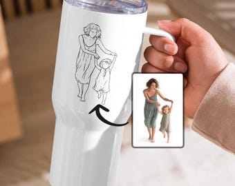 Gobelet personnalisé maman et enfant avec anse Mug de voyage personnalisé mère et enfant dessin au trait bouteille d'eau maman anniversaire verres