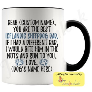 Personalized Icelandic Sheepdog Dog Dad Coffee Mug, Icelandic Spitz Dog Owner, Iceland Dog Dog Men Gifts, Icelandic Spitz Daddy Present Gift Black & White