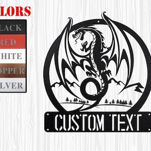 Custom Dragon Metal Wall Art, Personalized Dragon Lover Name Sign Decoration For Living Room, Dragon Home Decor, Black Dragon metal wall art