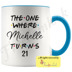 7 Colors Personalized 21st Birthday Mug, Happy 21st Birthday, 21st Bday Gift For Her & Him, Twenty-first Birthday Mug, Milestone Birthday Blue-White