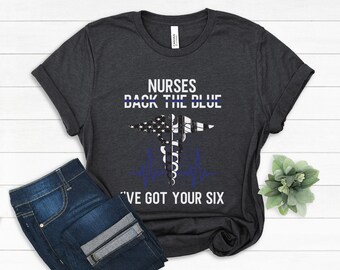 Camisa unisex de policía de línea azul delgada, enfermeras de vuelta al azul, camisa de línea azul delgada, camisa de regalo de reconocimiento de enfermería, camiseta de ropa de enfermería