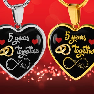 Personalized Custom Engraved Pendant Necklace, 5th Wedding Anniversary Gift For Her, Married For 5 Years, 5 Years Together With My Wife